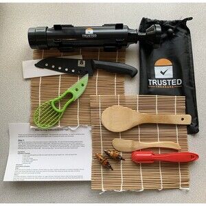 Trusted Treasure Sushi Making Kit Bazooka Bamboo Mats Knife Paddle Instruction+
